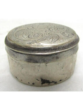Antique Engraved Sterling Silver Round Pill Box 15.6g